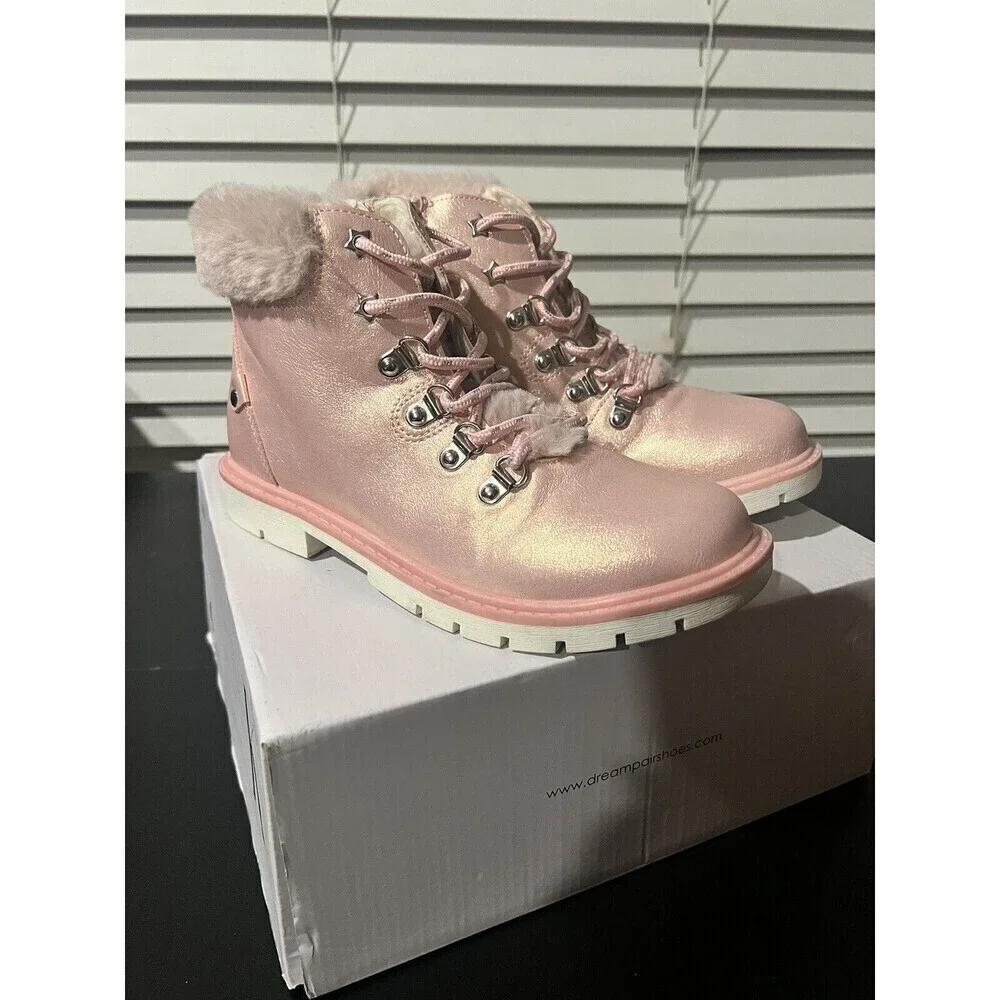DREAM PAIRS Kids Girls Boys Ankle Booties Side Zipper Fashion Warm Snow Boots 4